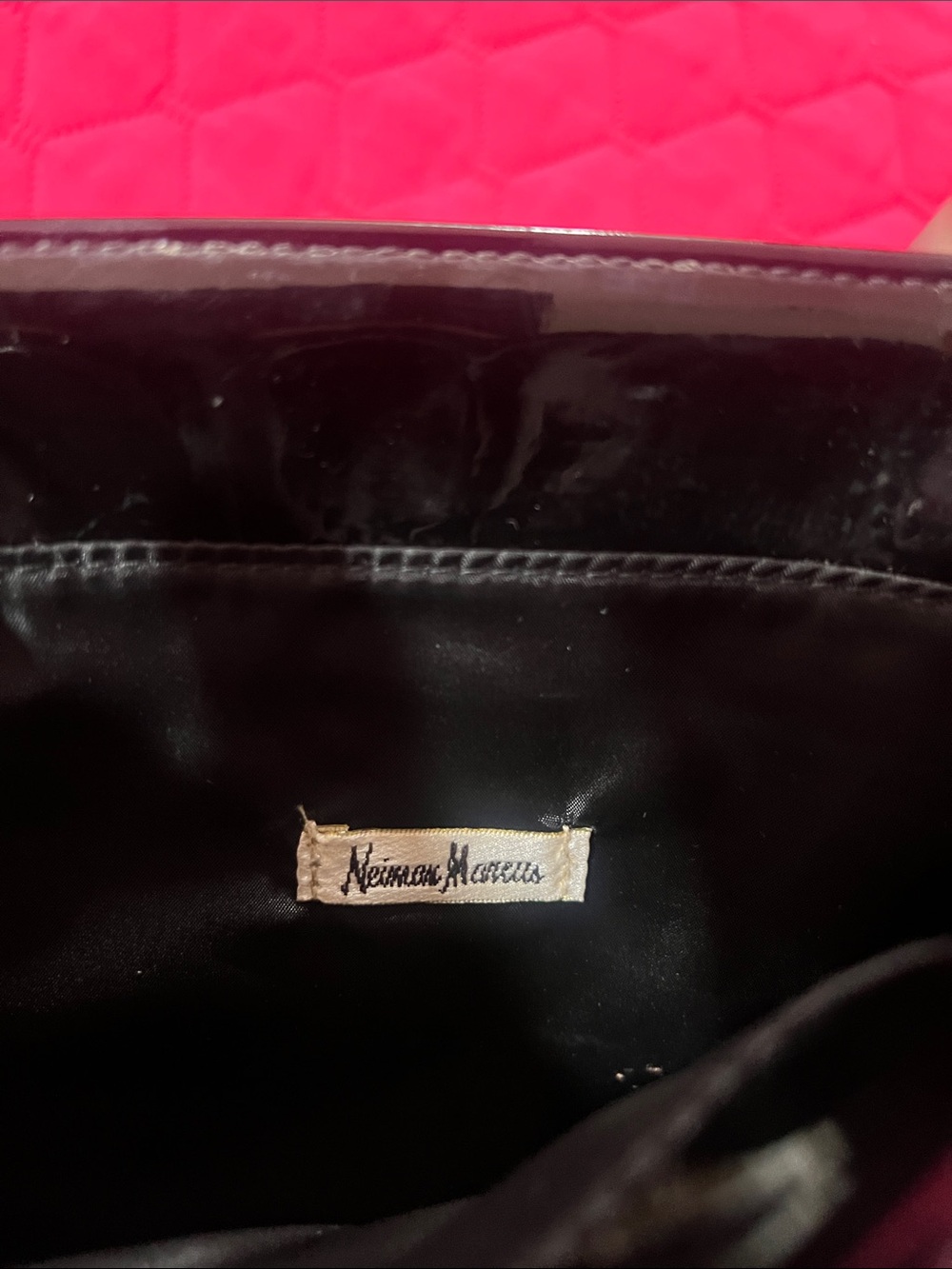 Vintage Neiman Marcus Black Patent Tote Bag with Top Handles - Picture 2 of 5